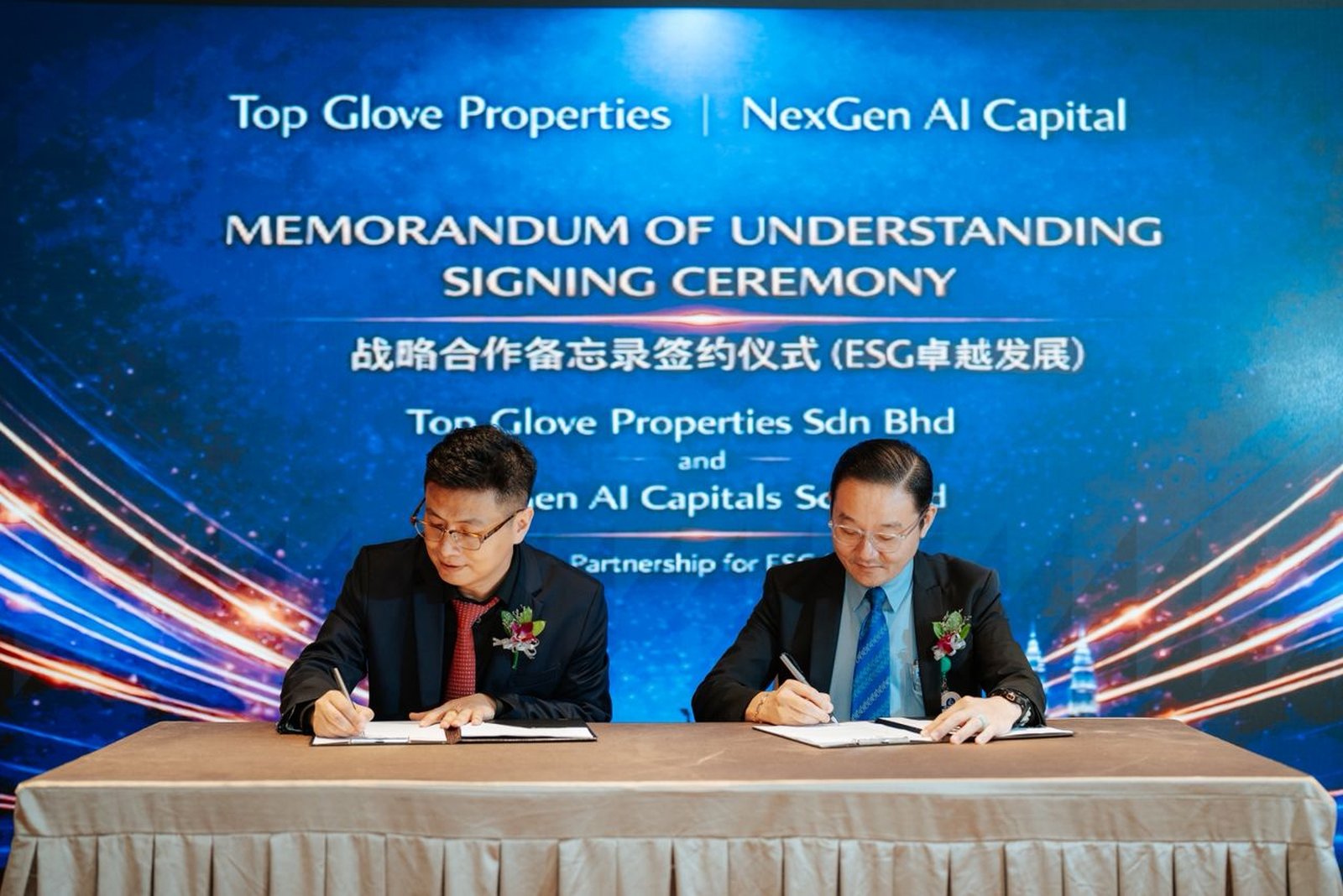 Top Glove Properties and NexGen AI Capitals representatives signing the Memorandum of Understanding